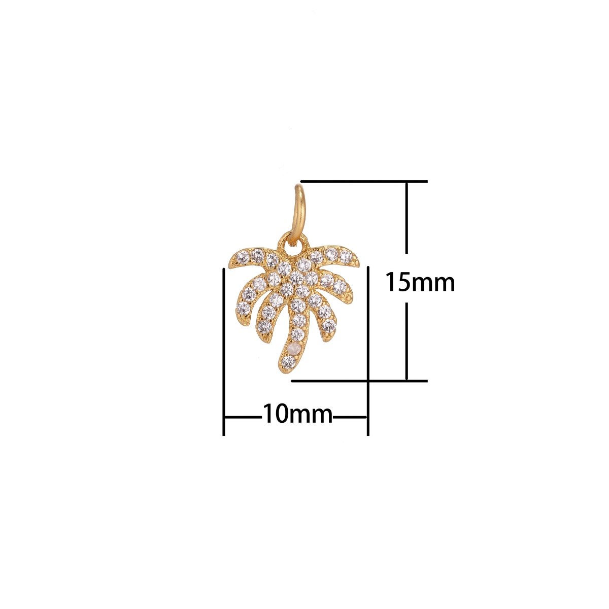 Dainty 18k Gold Filled Palm Branch Leaf Nature Lover, Gift, DIY Cubic Zirconia Necklace Pendant Earring Charm for Jewelry MakingC-155