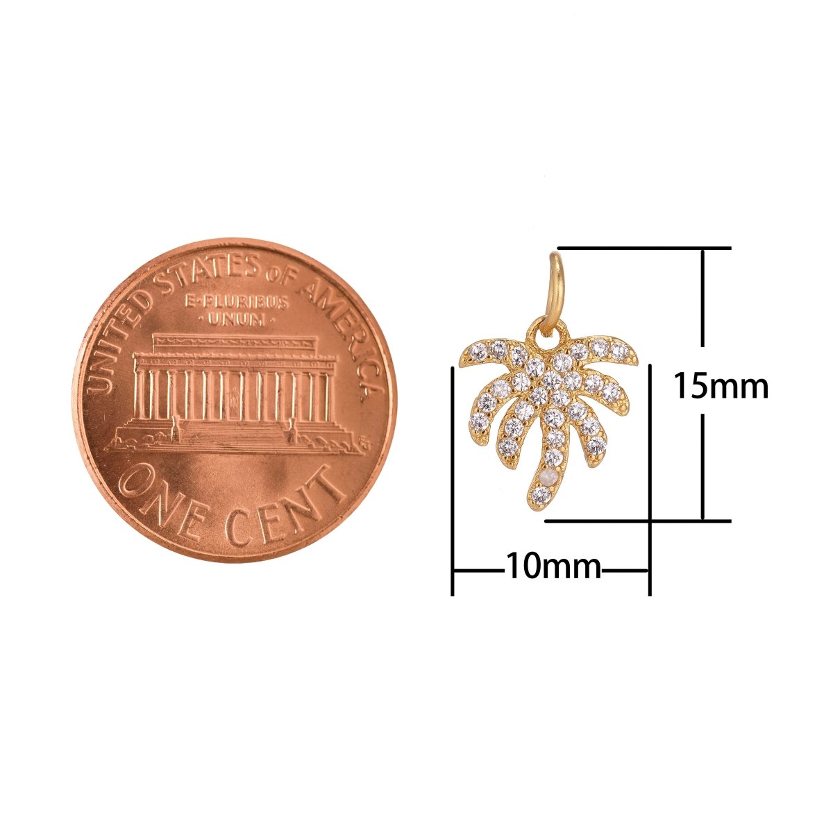 Dainty 18k Gold Filled Palm Branch Leaf Nature Lover, Gift, DIY Cubic Zirconia Necklace Pendant Earring Charm for Jewelry MakingC-155