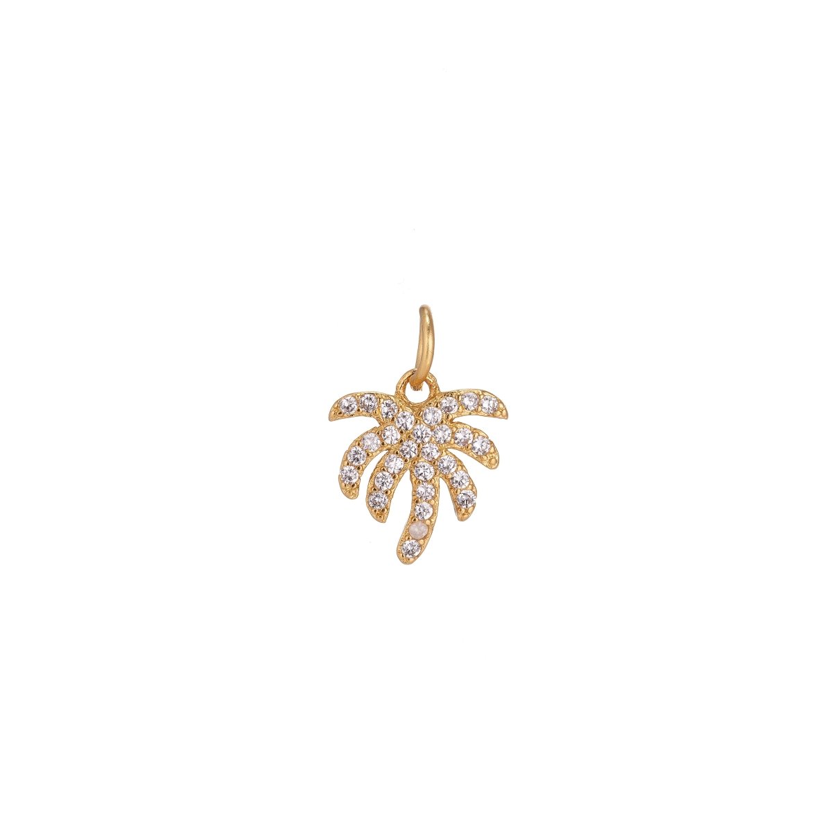 Dainty 18k Gold Filled Palm Branch Leaf Nature Lover, Gift, DIY Cubic Zirconia Necklace Pendant Earring Charm for Jewelry MakingC-155