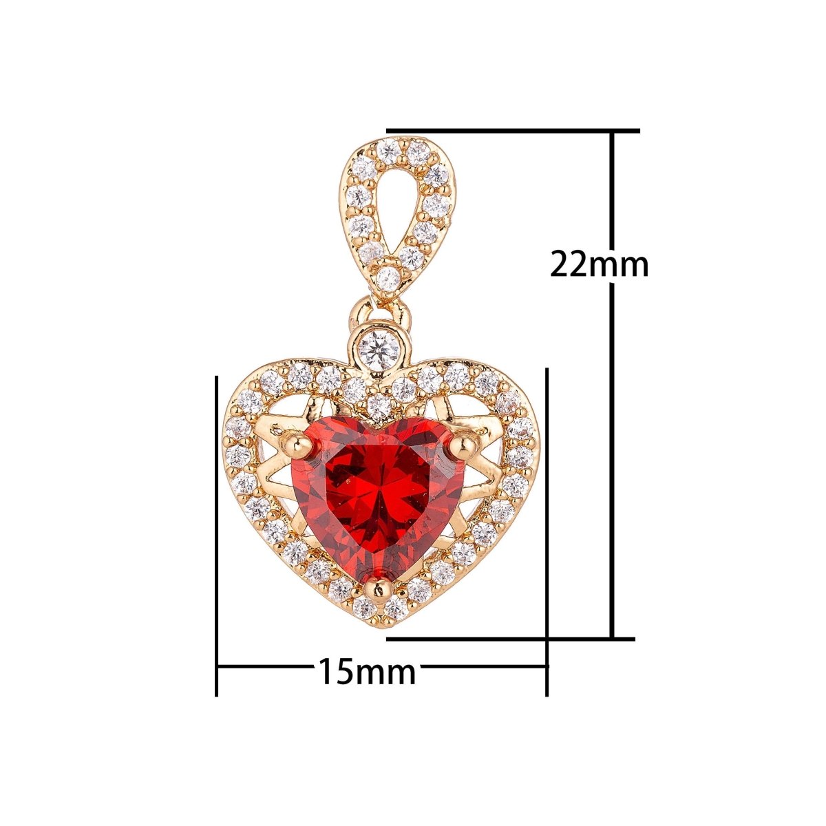 Dainty 18k Gold Filled Red Emerald Heart Love Charm Pendant Classic Love Heart Cut Cubic Zircon Gemstone Necklace for Jewelry Making Valentines Day H-238 - DLUXCA