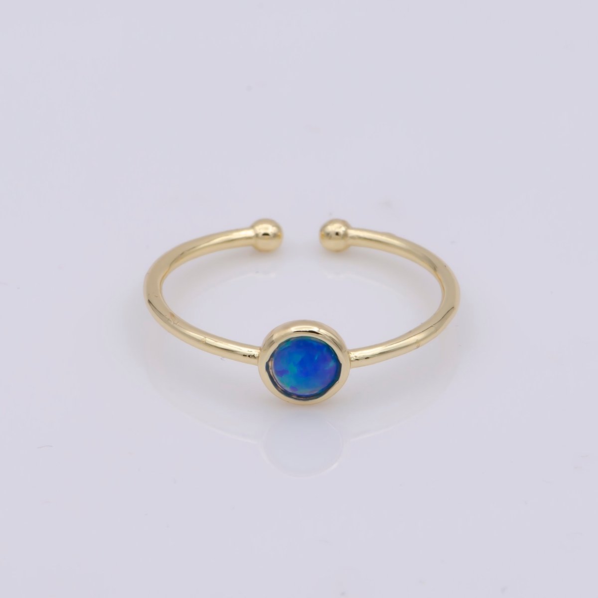 Dainty 18K Gold Filled Round Opal Stone Adjustable Ring, Blue Opal & White Opal Stacking Ring O524, O525