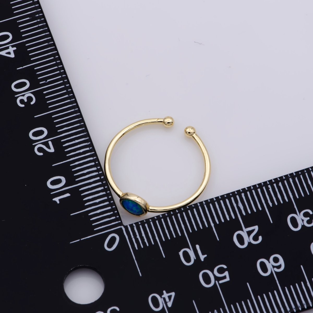Dainty 18K Gold Filled Round Opal Stone Adjustable Ring, Blue Opal & White Opal Stacking Ring O524, O525