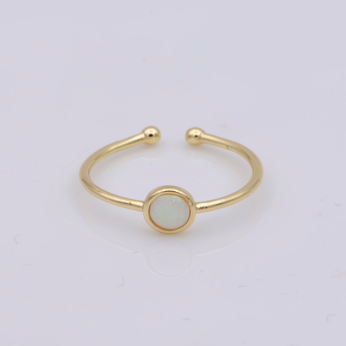 Dainty 18K Gold Filled Round Opal Stone Adjustable Ring, Blue Opal & White Opal Stacking Ring O524, O525