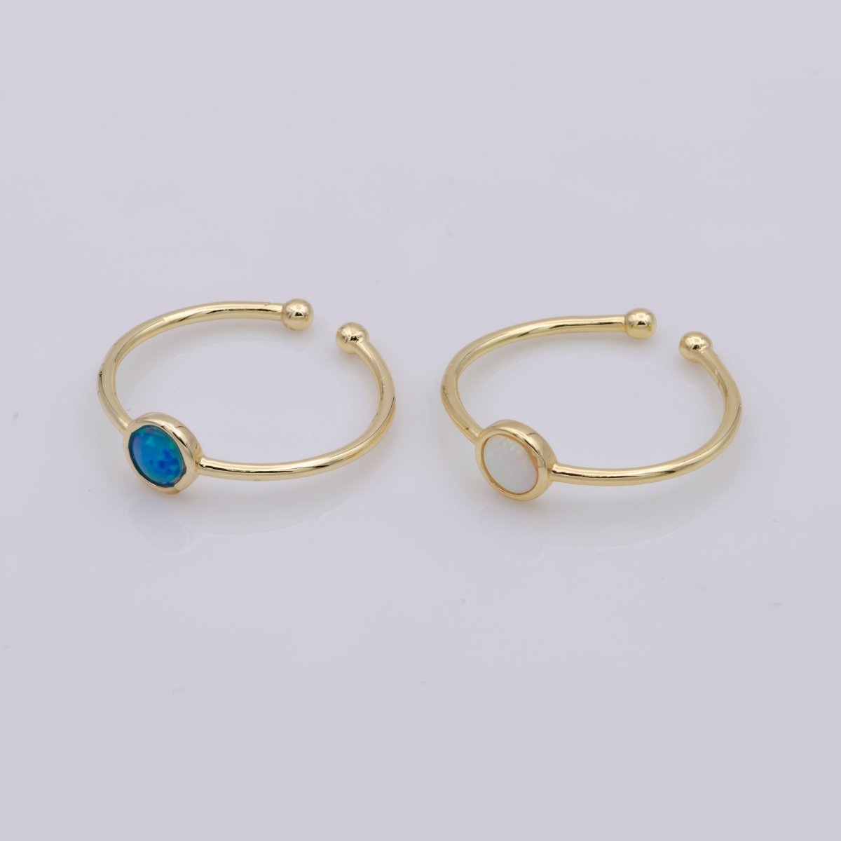 Dainty 18K Gold Filled Round Opal Stone Adjustable Ring, Blue Opal & White Opal Stacking Ring O524, O525