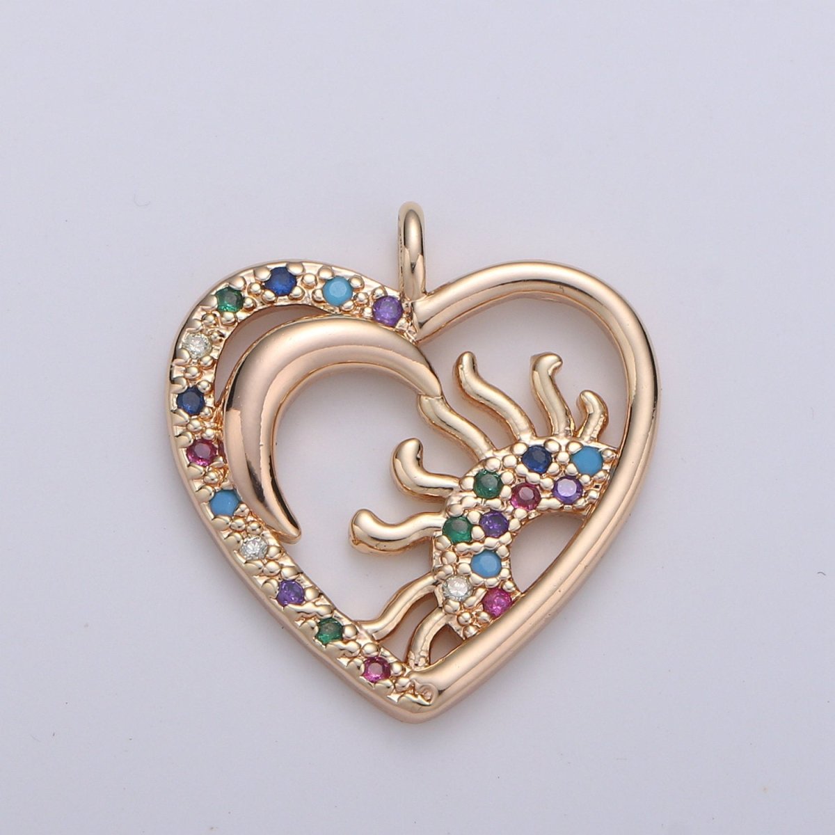 Dainty 18k Gold Filled Sun & Moon Charm Micro Pave Charm for Celestial Jewelry Necklace Pendant D-207 - DLUXCA