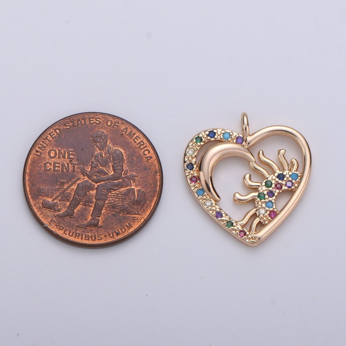Dainty 18k Gold Filled Sun & Moon Charm Micro Pave Charm for Celestial Jewelry Necklace Pendant D-207 - DLUXCA