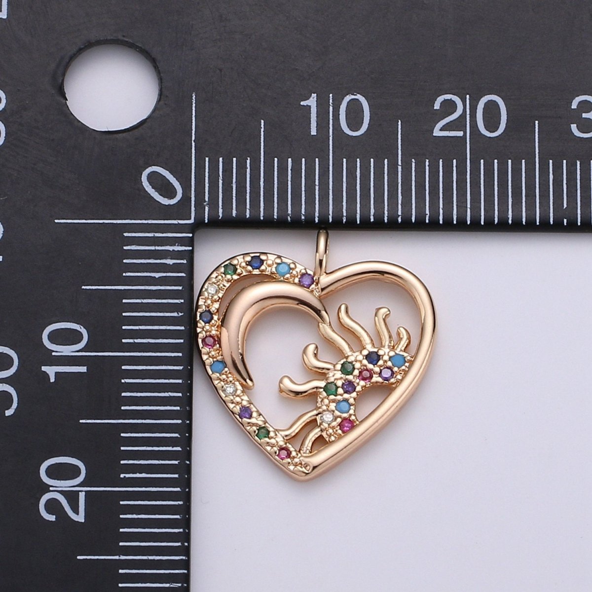 Dainty 18k Gold Filled Sun & Moon Charm Micro Pave Charm for Celestial Jewelry Necklace Pendant D-207 - DLUXCA