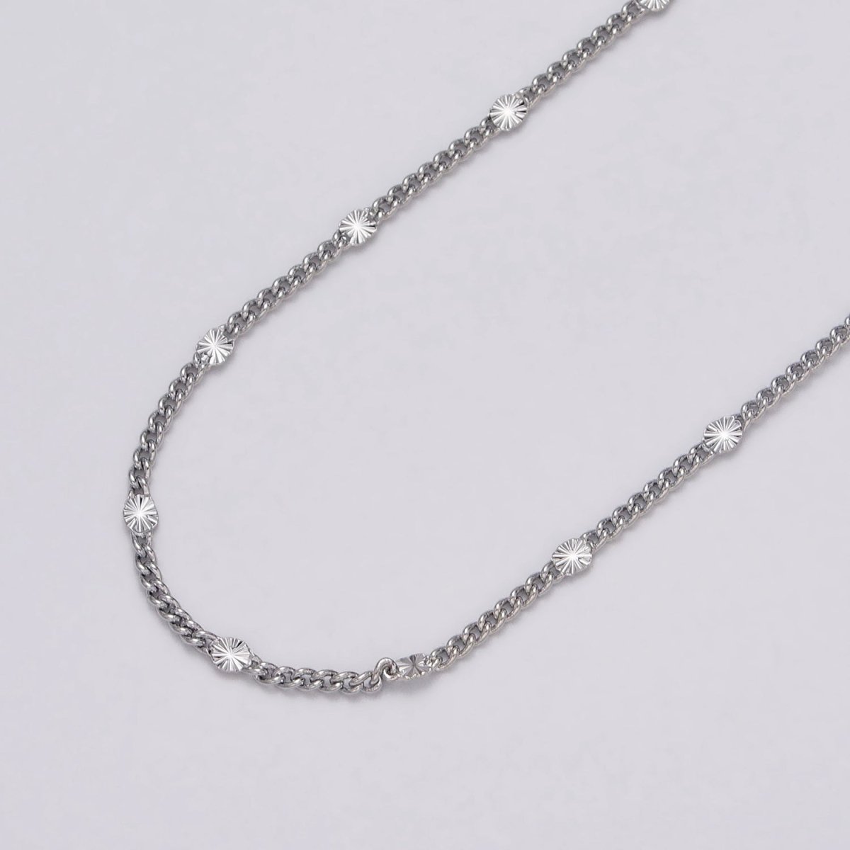 OS Dainty 24k Gold Filled 1.5mm Curb Sunburst Link Unique Unfinished Chain by Yard in Gold & Silver | ROLL-1030, ROLL-1093