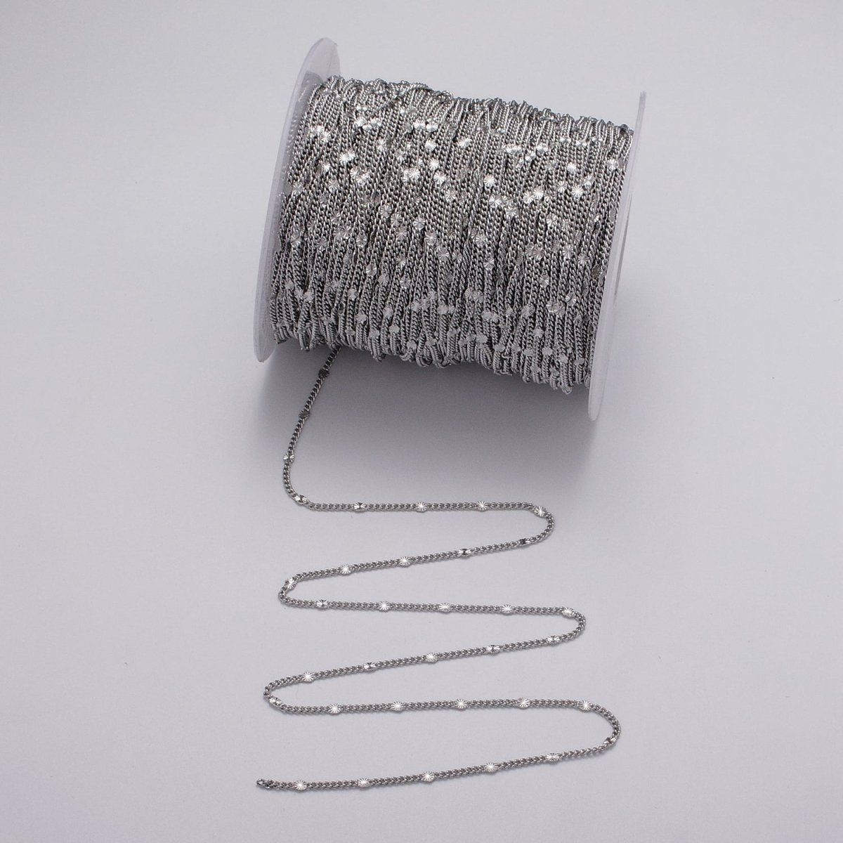 OS Dainty 24k Gold Filled 1.5mm Curb Sunburst Link Unique Unfinished Chain by Yard in Gold & Silver | ROLL-1030, ROLL-1093