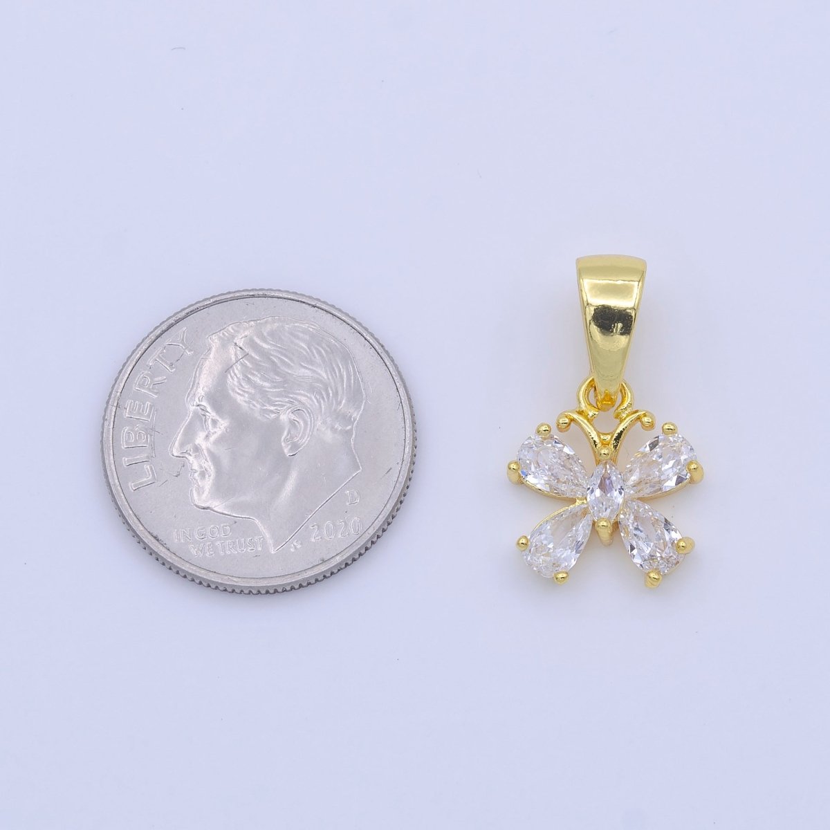 Dainty 24K Gold Filled Butterfly Mariposa Clear CZ Teardrop Wings Pendant | AA751 - DLUXCA