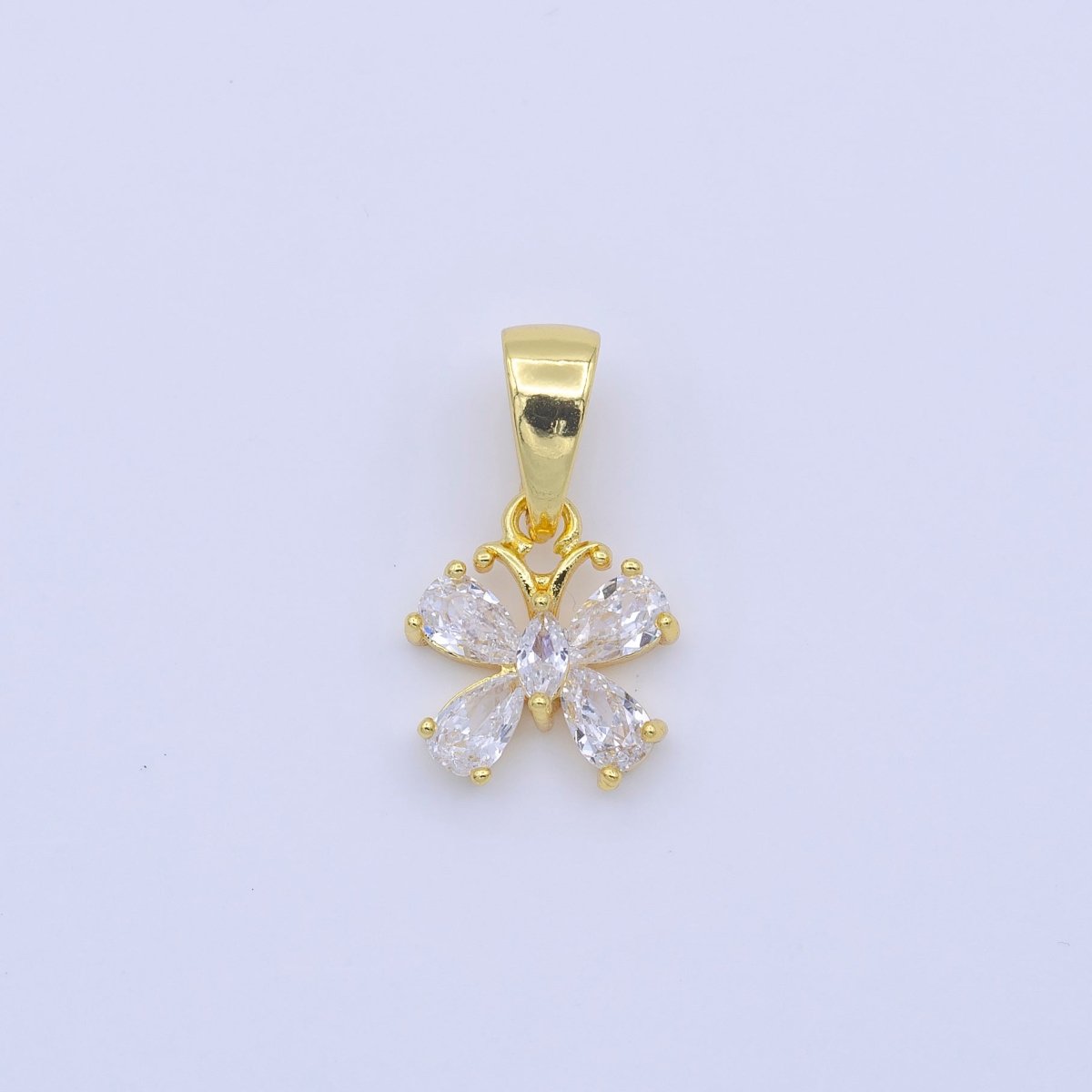 Dainty 24K Gold Filled Butterfly Mariposa Clear CZ Teardrop Wings Pendant | AA751 - DLUXCA
