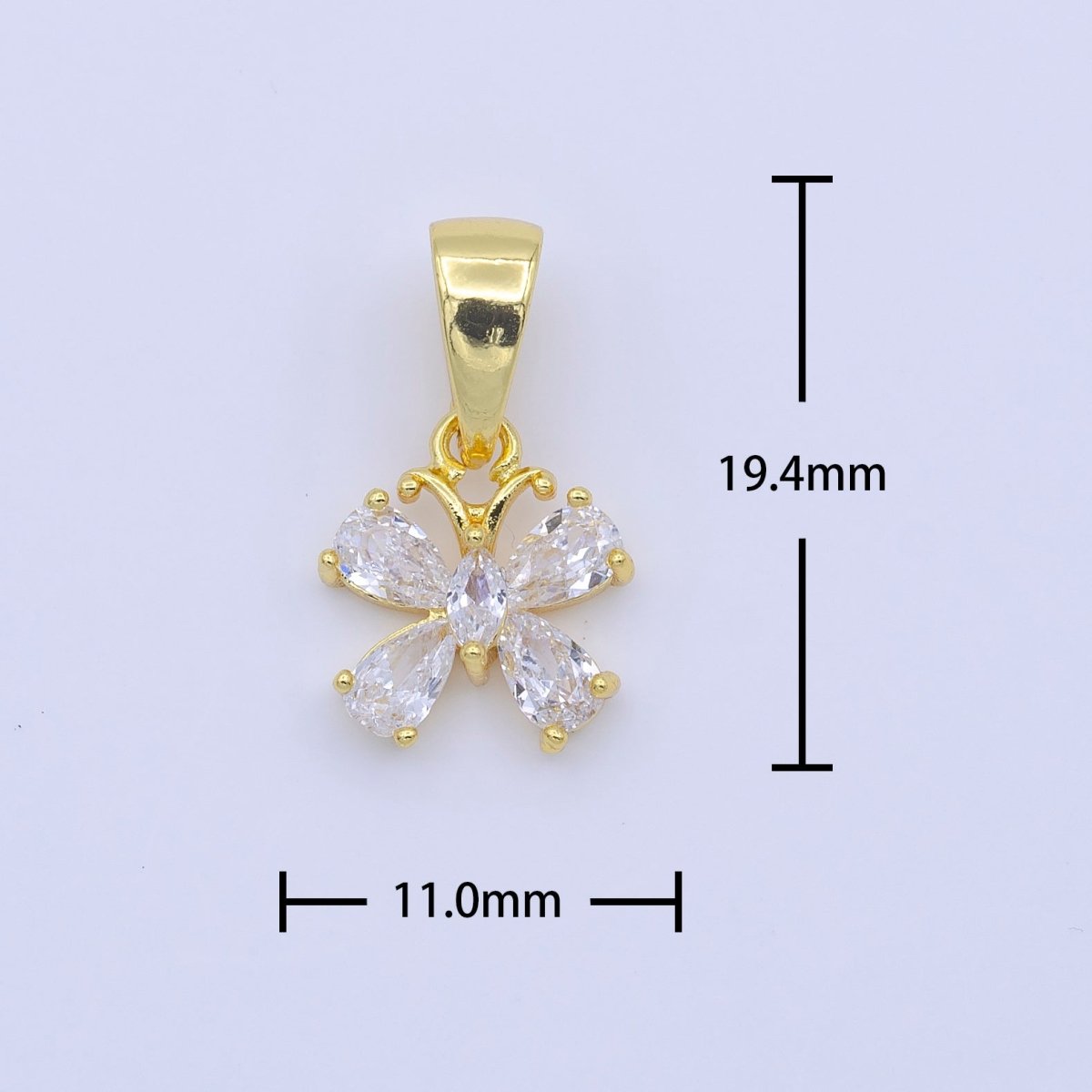 Dainty 24K Gold Filled Butterfly Mariposa Clear CZ Teardrop Wings Pendant | AA751 - DLUXCA