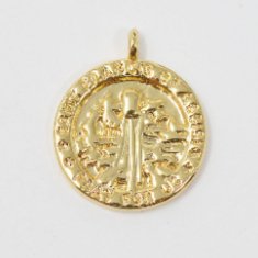 Dainty 24k Gold Filled Coin Saint Francis of Assisi Charm Religious Medallion Bracelet Necklace Pendant Earring Findings for Jewelry Making,E-118
