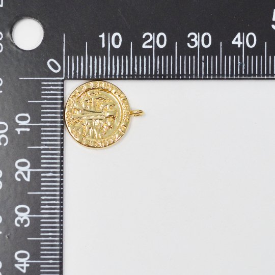 Dainty 24k Gold Filled Coin Saint Francis of Assisi Charm Religious Medallion Bracelet Necklace Pendant Earring Findings for Jewelry Making,E-118
