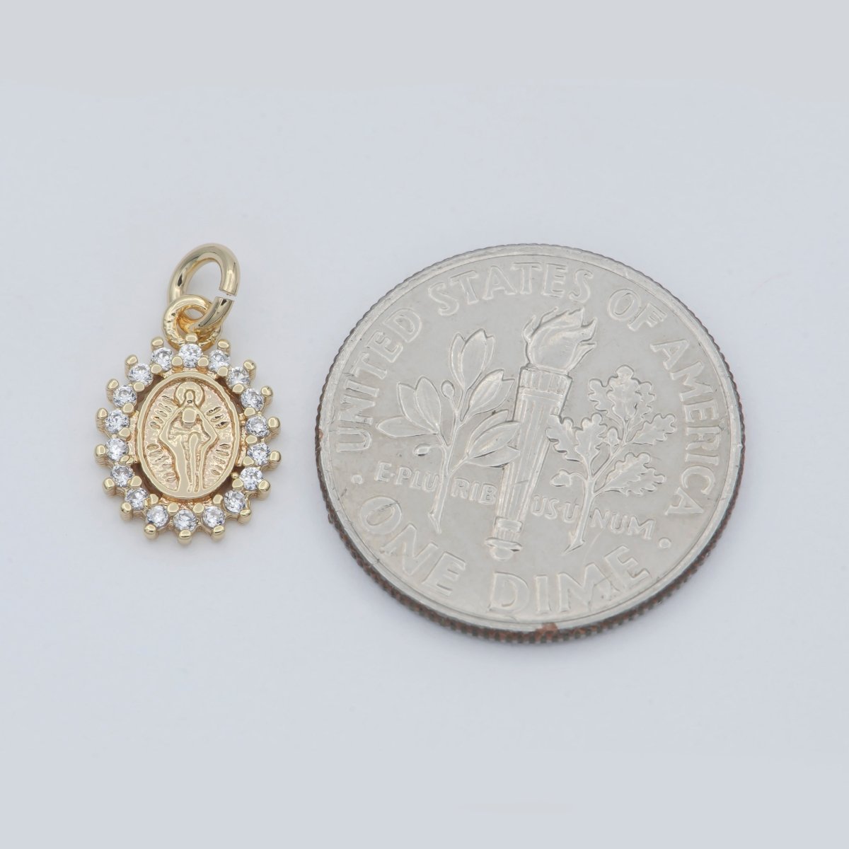 Dainty 24K Gold Filled Delicate Virgin Mother Mary Cubic Zirconia Bracelet Necklace Pendant Earring Charm Gift for Woman Jewelry Making, Gold Silver Miraculous Lady M-585 -M-592