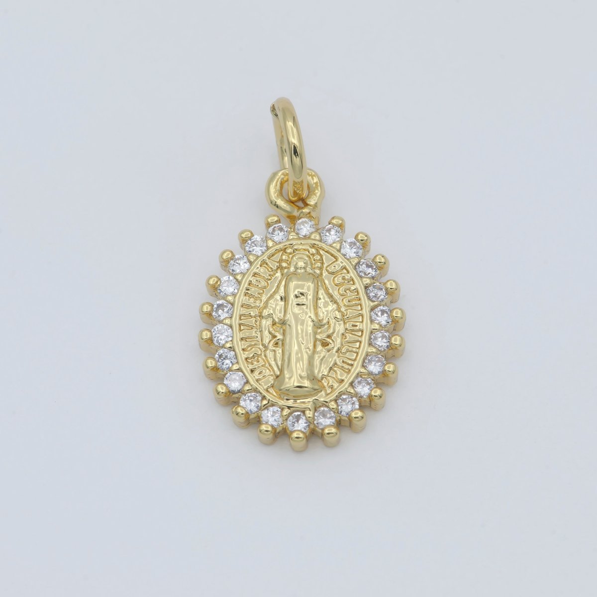 Dainty 24K Gold Filled Delicate Virgin Mother Mary Cubic Zirconia Bracelet Necklace Pendant Earring Charm Gift for Woman Jewelry Making, Gold Silver Miraculous Lady M-585 -M-592