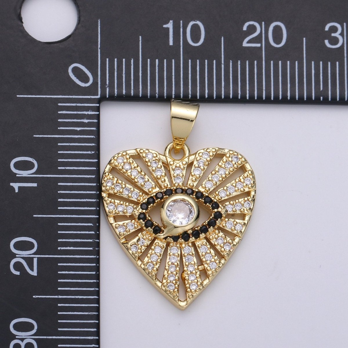Dainty 24k Gold Filled Evil Eye Charm - Gold Heart SunBurst Charm, Amulet pendant, Protection Jewelry for Necklace Bracelet Component I-860 I-861