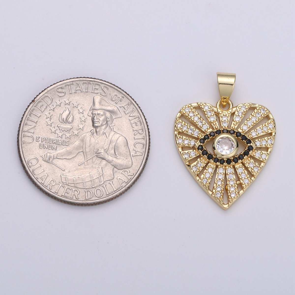 Dainty 24k Gold Filled Evil Eye Charm - Gold Heart SunBurst Charm, Amulet pendant, Protection Jewelry for Necklace Bracelet Component I-860 I-861