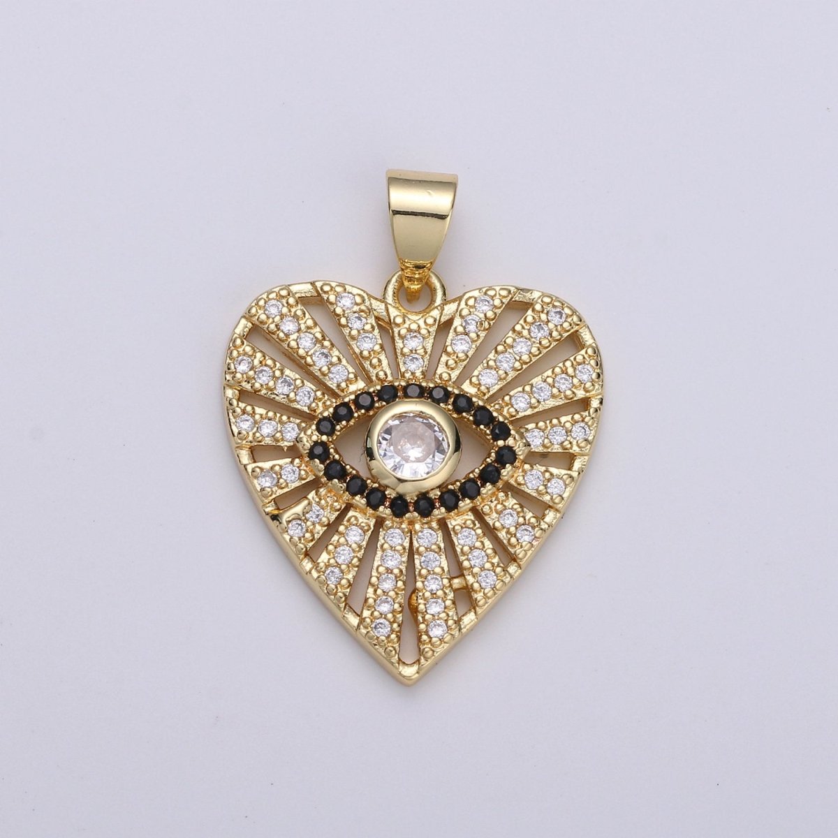 Dainty 24k Gold Filled Evil Eye Charm - Gold Heart SunBurst Charm, Amulet pendant, Protection Jewelry for Necklace Bracelet Component I-860 I-861