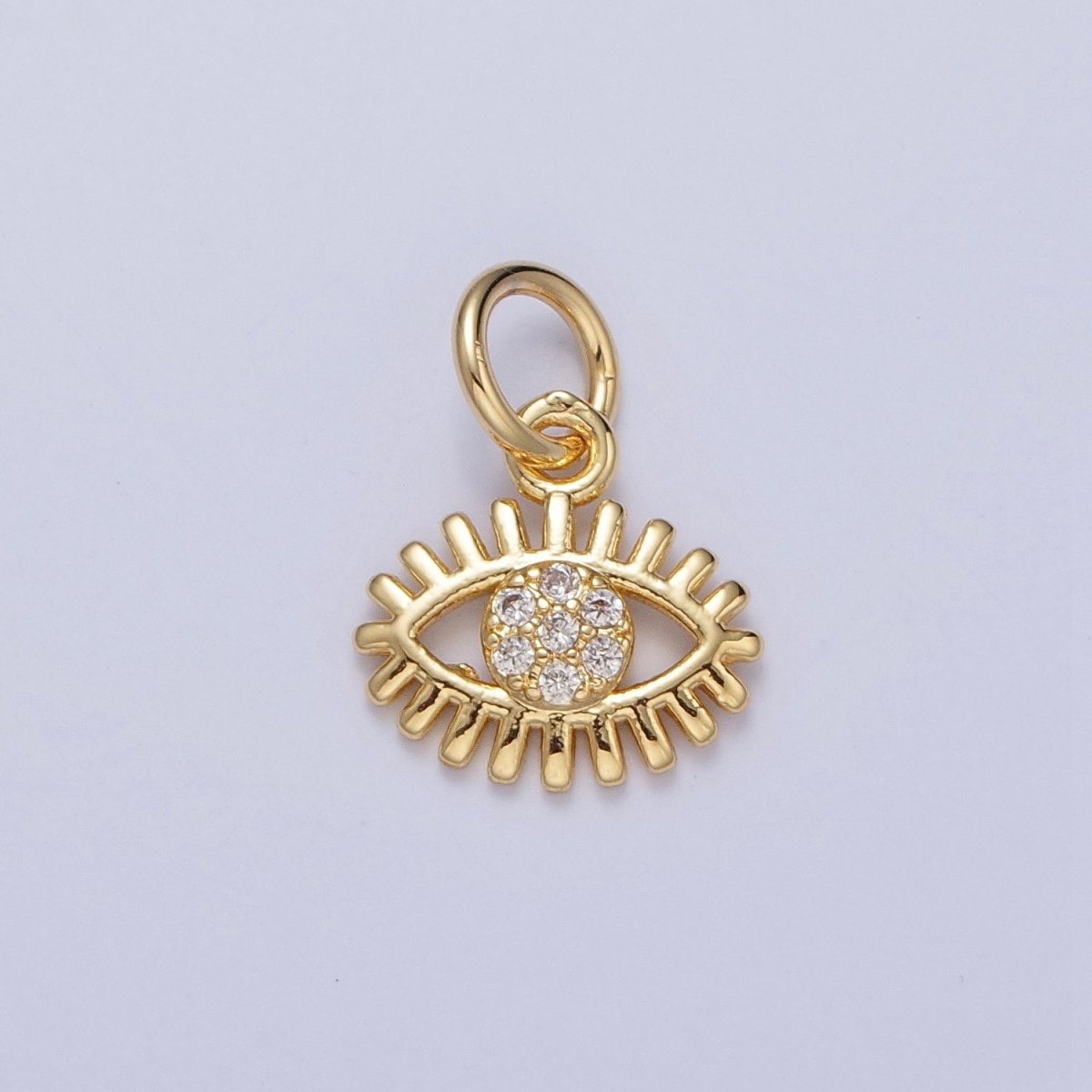 Dainty 24K Gold Filled Evil Eye Charm, Micro Pave Clear CZ Protection Eye of Ra Charm | X-088 X-089
