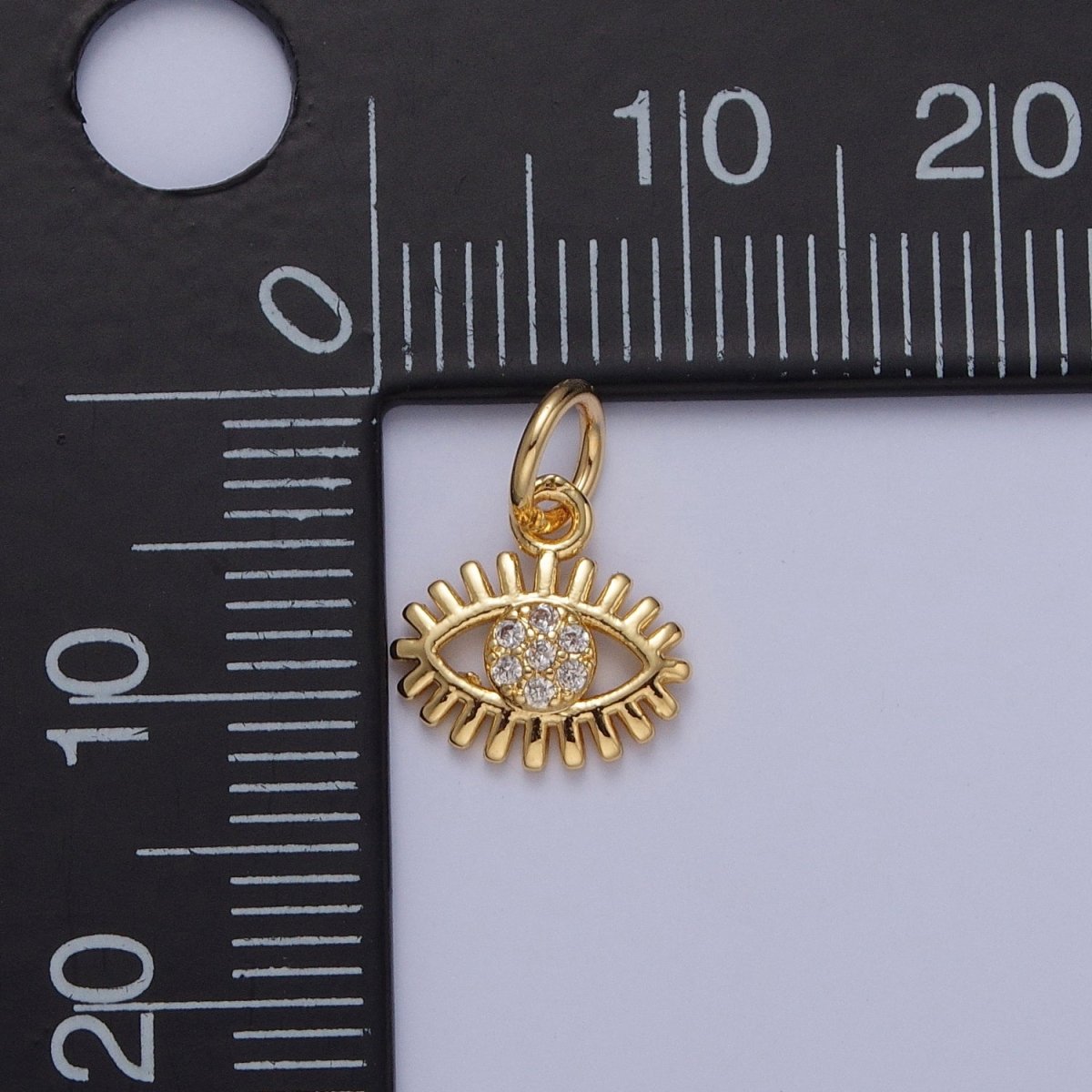 Dainty 24K Gold Filled Evil Eye Charm, Micro Pave Clear CZ Protection Eye of Ra Charm | X-088 X-089