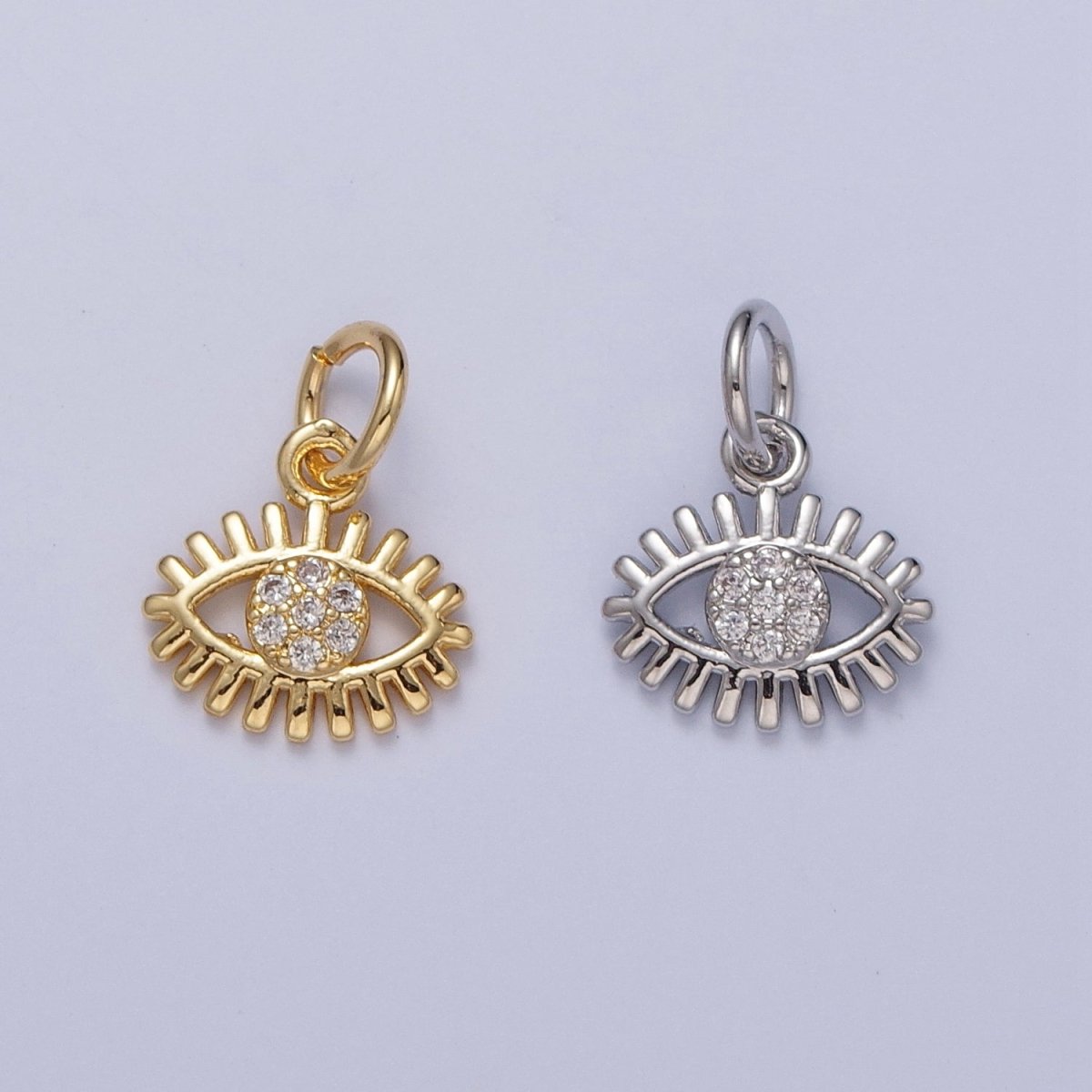 Dainty 24K Gold Filled Evil Eye Charm, Micro Pave Clear CZ Protection Eye of Ra Charm | X-088 X-089