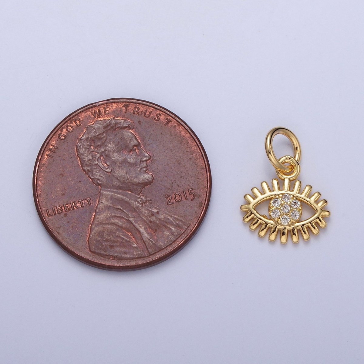 Dainty 24K Gold Filled Evil Eye Charm, Micro Pave Clear CZ Protection Eye of Ra Charm | X-088 X-089