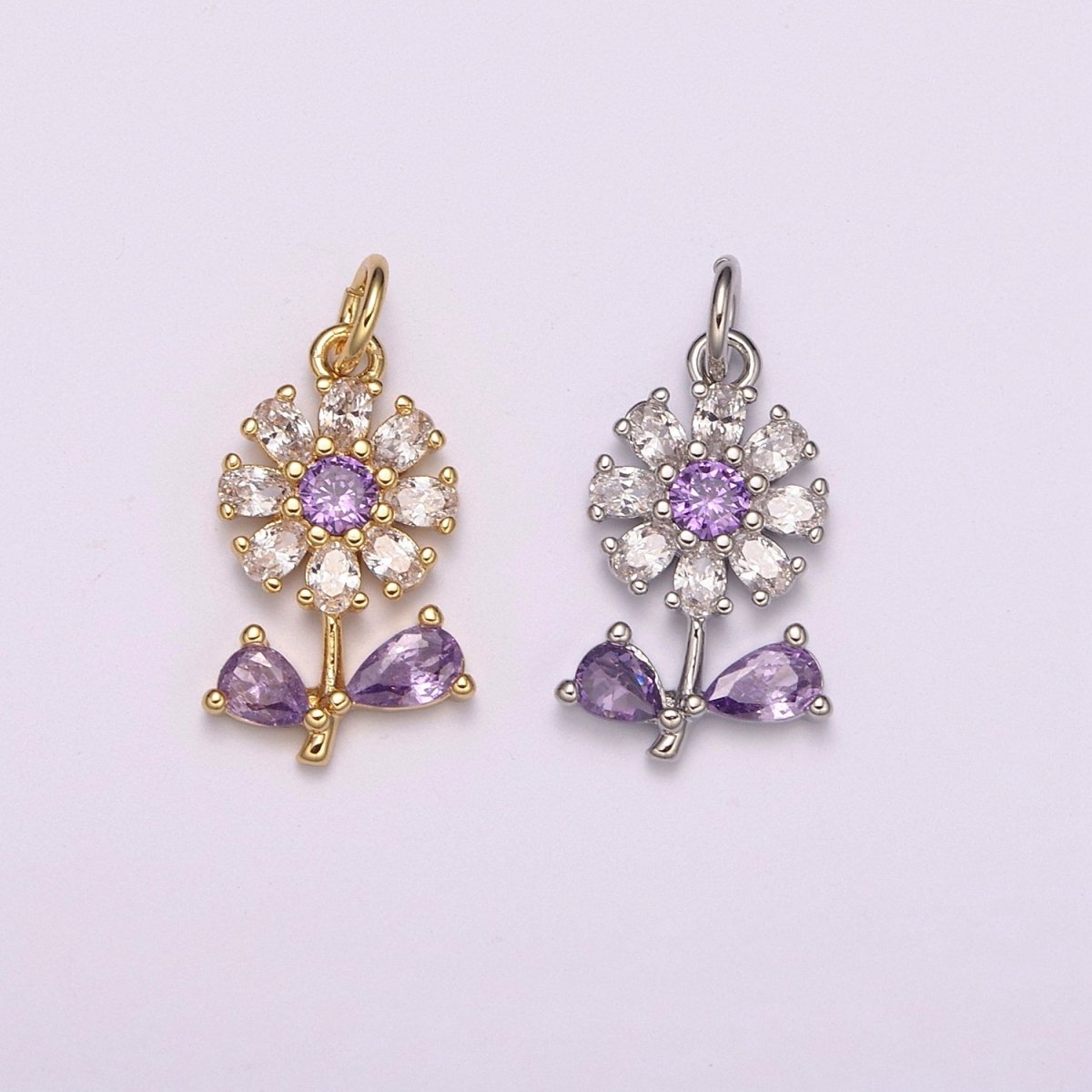 Dainty 24k Gold Filled Flower Charm Purple Daisy Flower Charm for necklace bracelet earring M-934 M-935