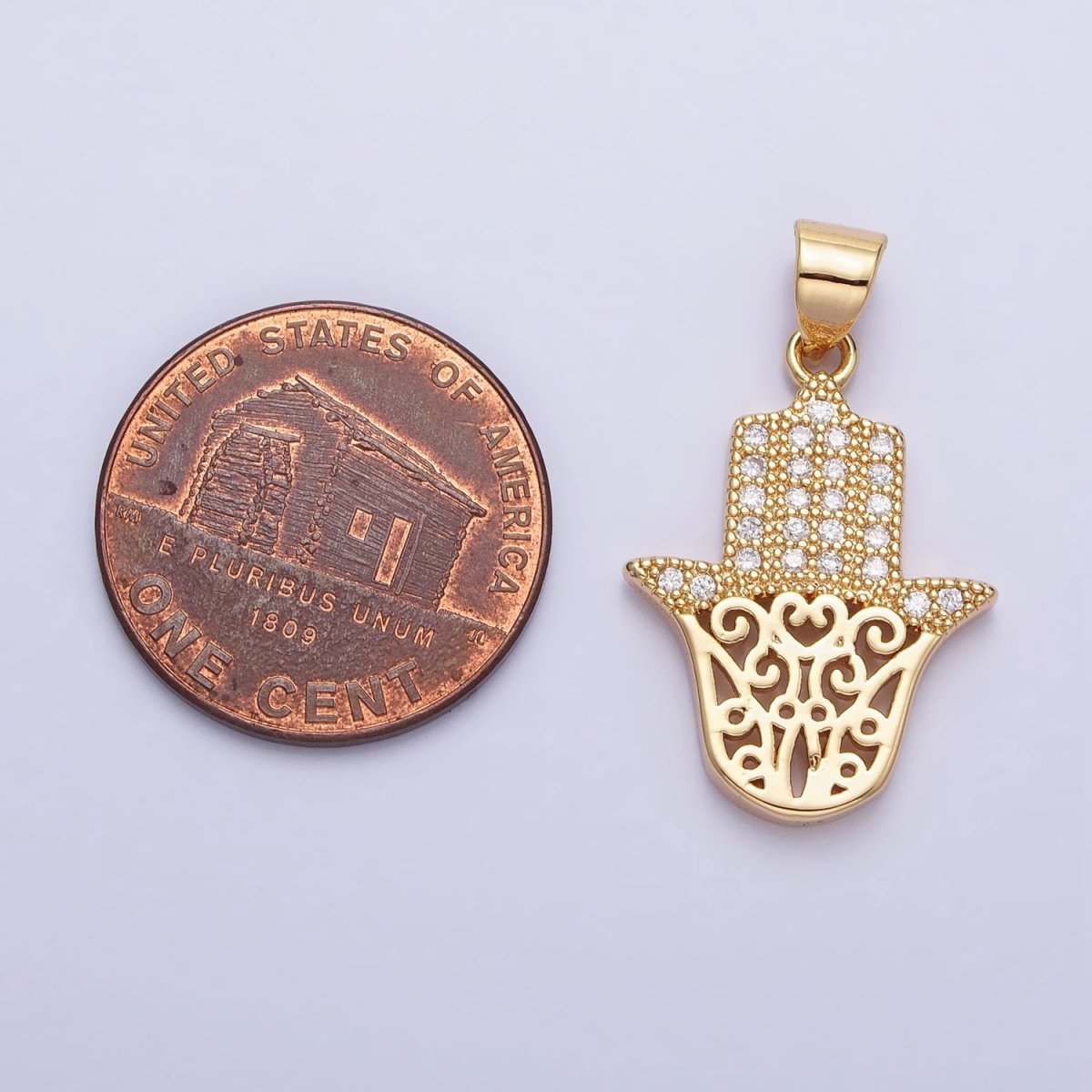 Dainty 24K Gold Filled Hamsa Hand Pendant Micro Pave Silver Hand of Fatimah Charm AA307 AA308