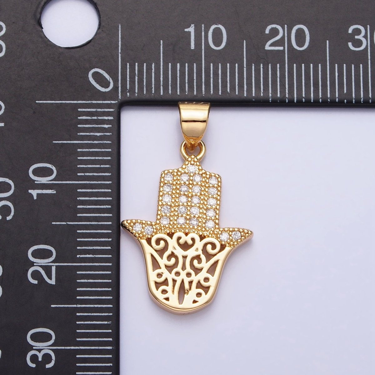 Dainty 24K Gold Filled Hamsa Hand Pendant Micro Pave Silver Hand of Fatimah Charm AA307 AA308