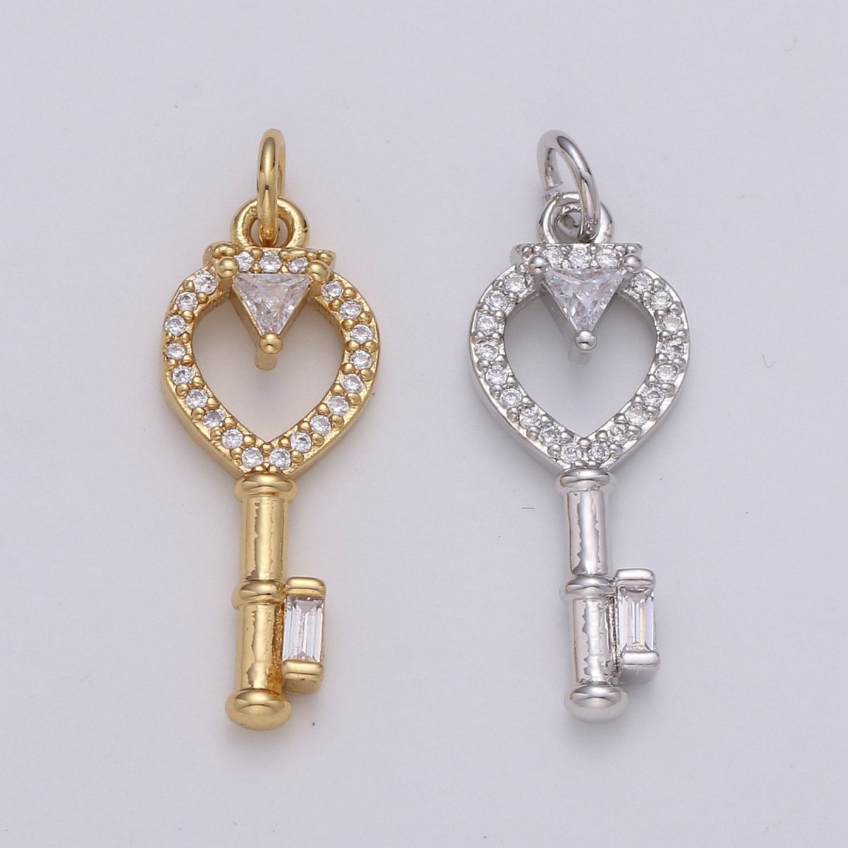 Dainty 24k Gold Filled Key Charms, Gold Filled Love Charm, Cubic Charm , Micro Pave Silver Love Key charm Relationship Jewelry Inspired D-585 D-586