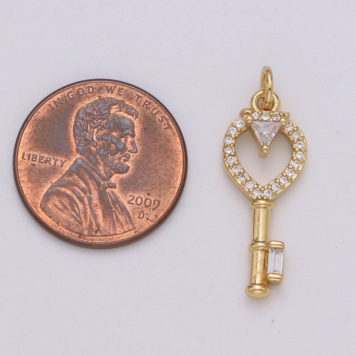 Dainty 24k Gold Filled Key Charms, Gold Filled Love Charm, Cubic Charm , Micro Pave Silver Love Key charm Relationship Jewelry Inspired D-585 D-586