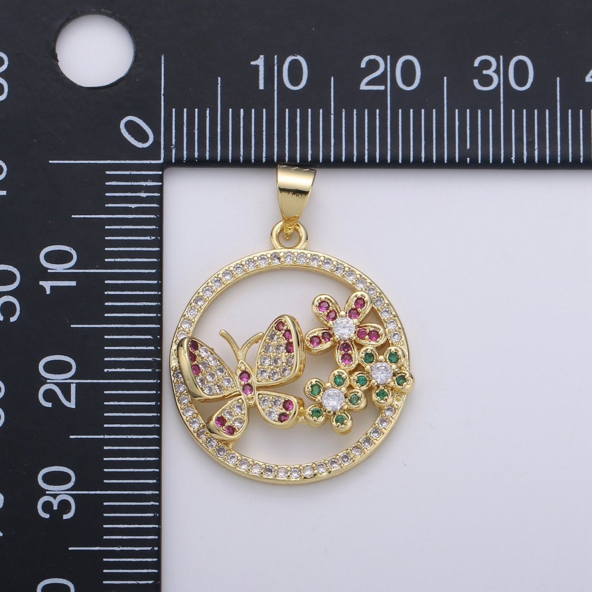 Dainty 24k Gold Filled Micro Pave Butterfly Charm, Cubic Zirconia Round Circle Pendant Charm, Gold Filled Charm, For DIY Jewelry I-874 - DLUXCA