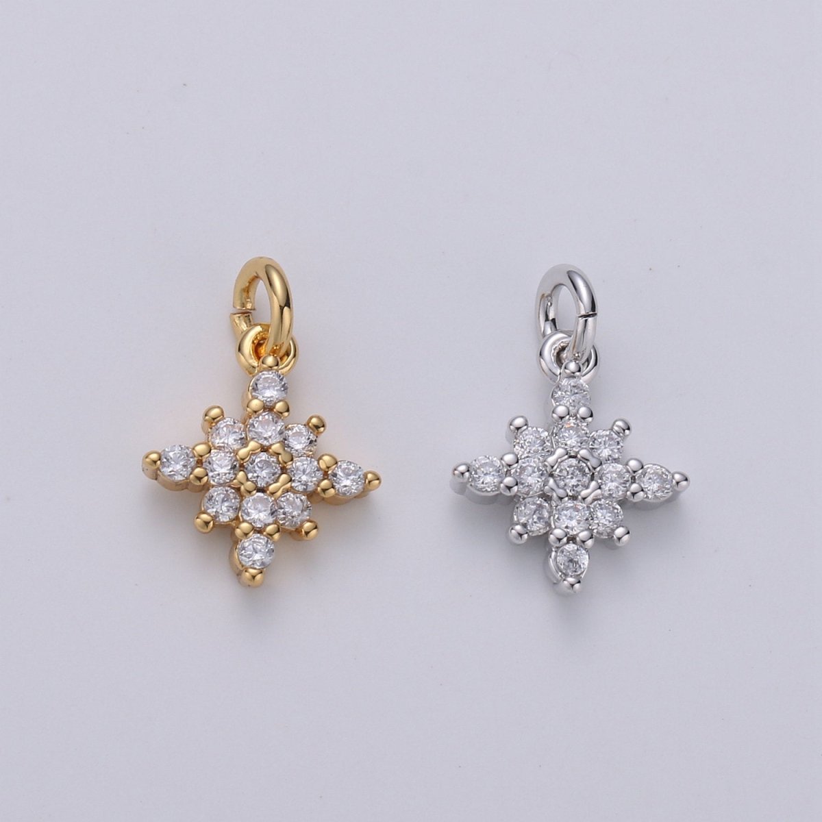 Dainty 24k Gold Filled Micro Pave CZ North Star Pendant Charm, North Star Pendant Charm, Silver Star Pendant, For DIY Jewelry Making, D-463, D-464