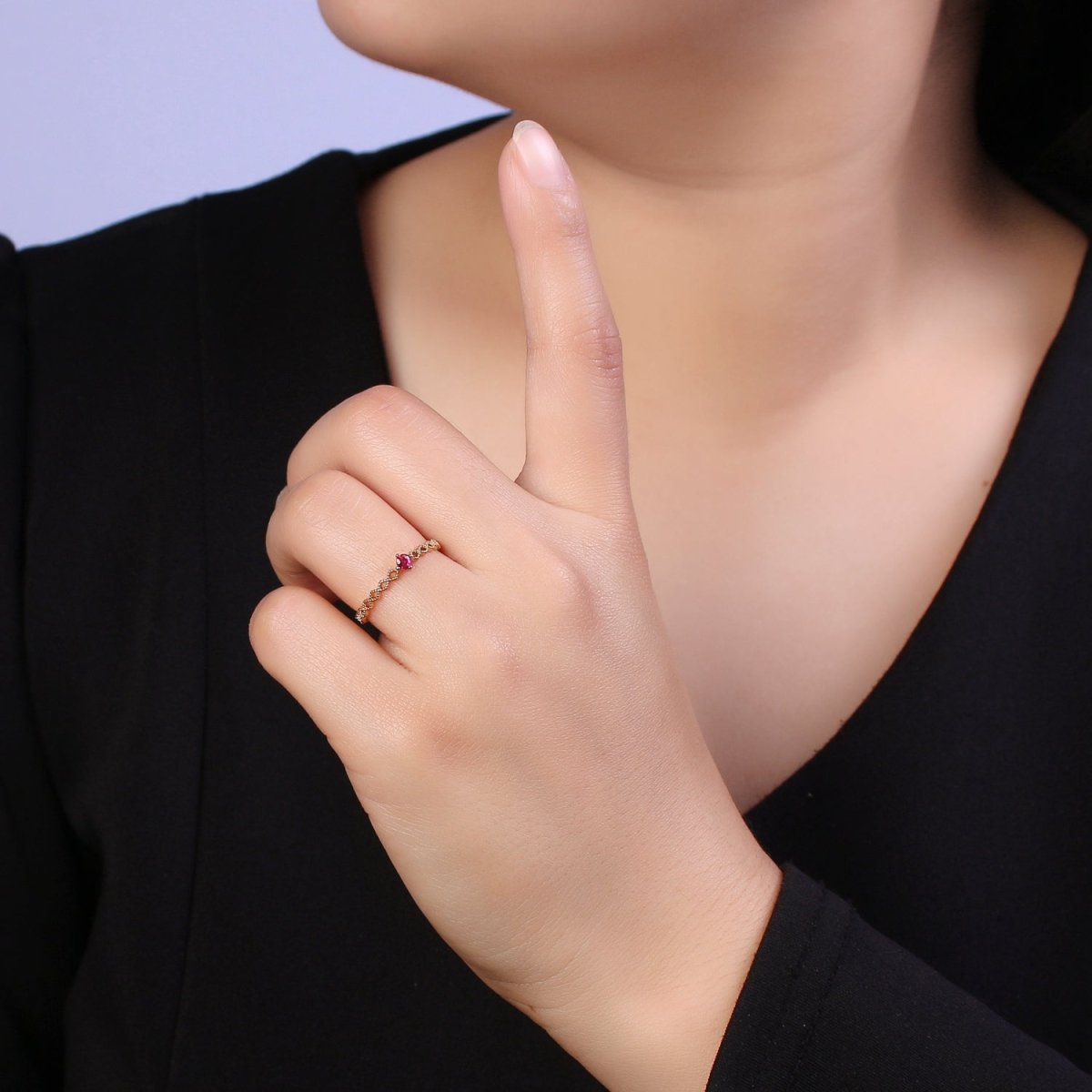 Dainty 24K Gold Filled Rhombus Diamond Beaded Ring with Pink, Blue, Green Crystal Cubic Zirconia CZ Ring S-357 S-358 S-359