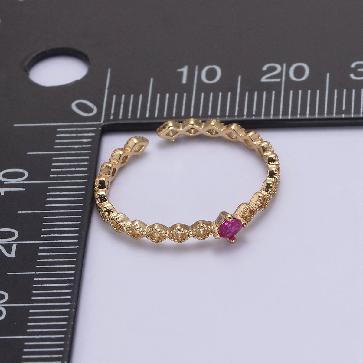 Dainty 24K Gold Filled Rhombus Diamond Beaded Ring with Pink, Blue, Green Crystal Cubic Zirconia CZ Ring S-357 S-358 S-359