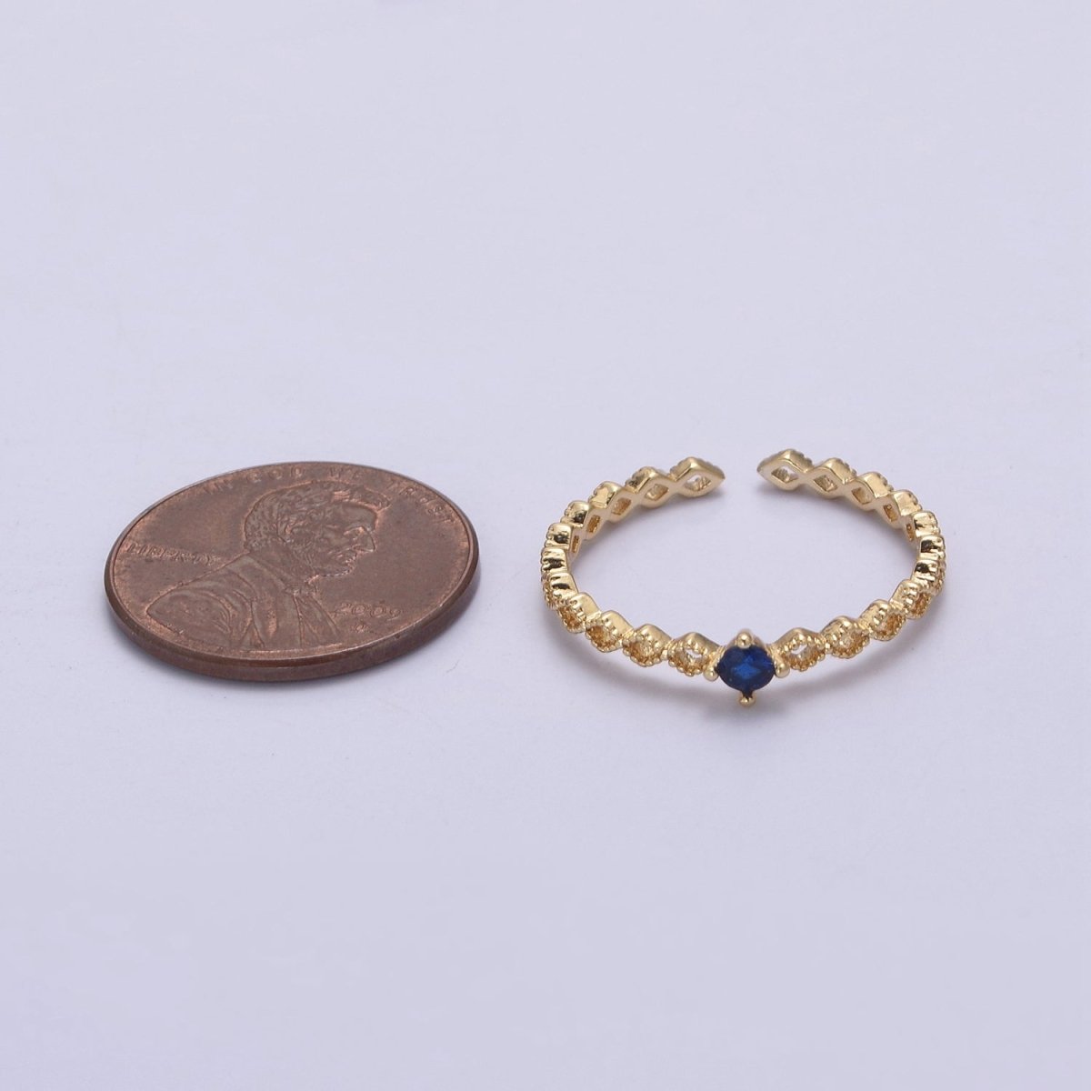 Dainty 24K Gold Filled Rhombus Diamond Beaded Ring with Pink, Blue, Green Crystal Cubic Zirconia CZ Ring S-357 S-358 S-359