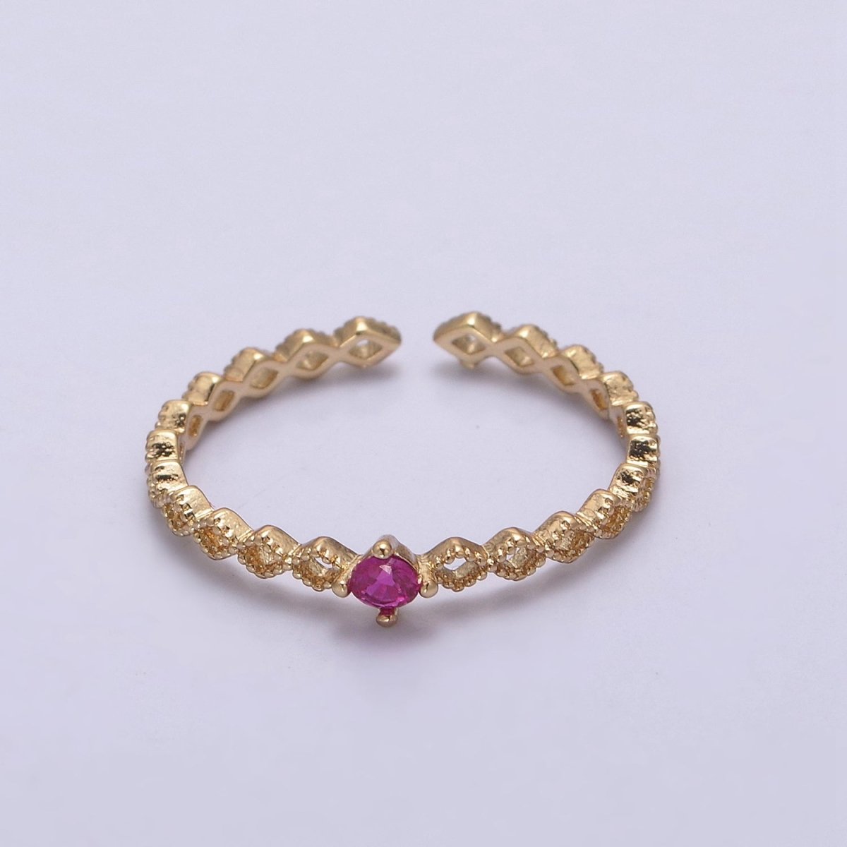 Dainty 24K Gold Filled Rhombus Diamond Beaded Ring with Pink, Blue, Green Crystal Cubic Zirconia CZ Ring S-357 S-358 S-359