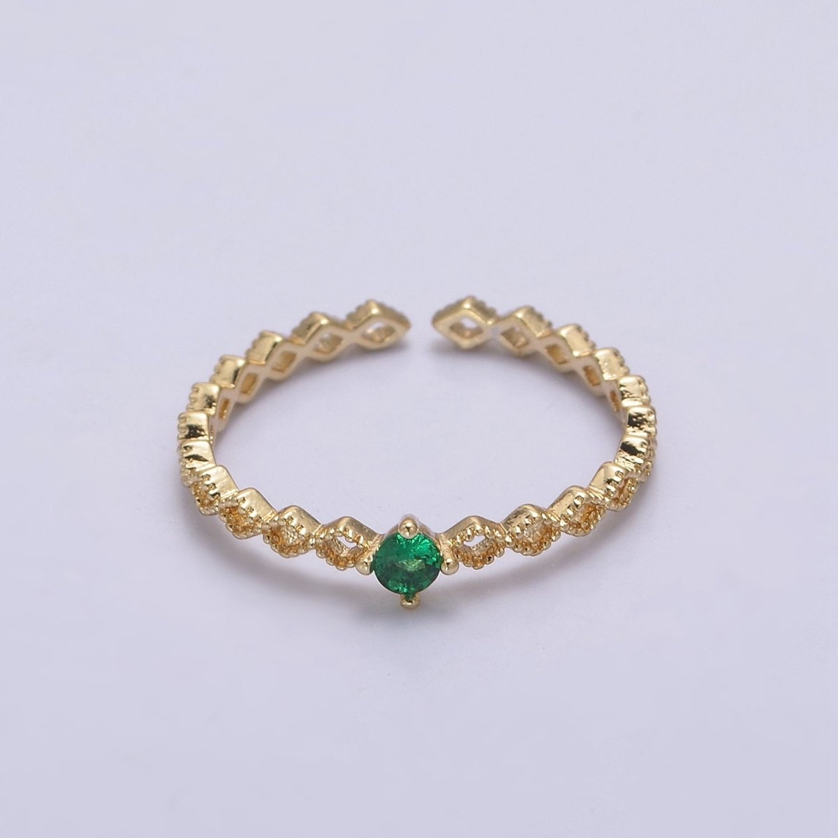 Dainty 24K Gold Filled Rhombus Diamond Beaded Ring with Pink, Blue, Green Crystal Cubic Zirconia CZ Ring S-357 S-358 S-359