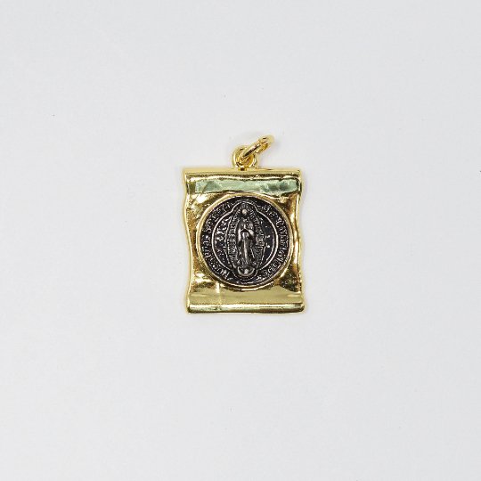 Dainty 24k Gold Filled Scroll Charm Lady Guadalupe Charm Medallion for Bracelet Necklace Pendant Religious Jewelry Making Supply E-121 - DLUXCA