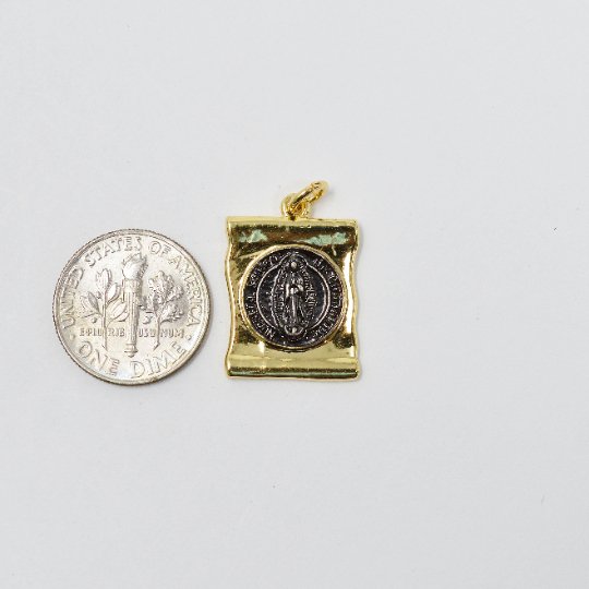 Dainty 24k Gold Filled Scroll Charm Lady Guadalupe Charm Medallion for Bracelet Necklace Pendant Religious Jewelry Making Supply E-121 - DLUXCA