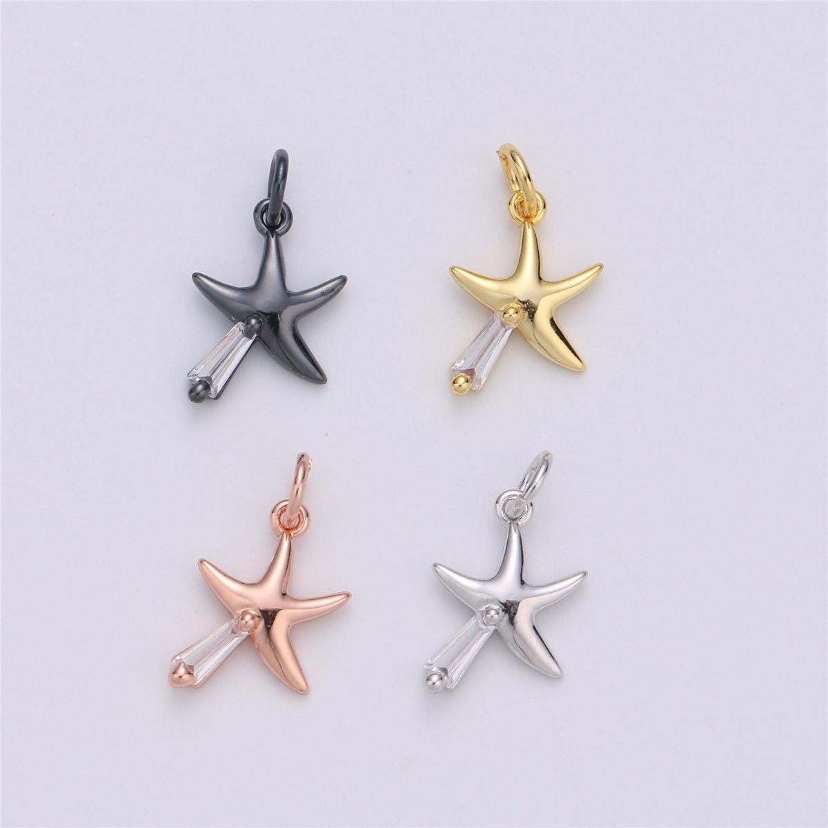 Dainty 24K Gold Filled Star charm 14x9mm CZ Cubic Black Silver Rose Gold Star Fish Pendant Celestial Jewelry Minimalist charm, D-003 TO D-006