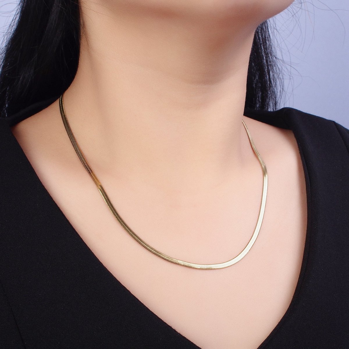 Dainty 2.5mm Gold Herringbone Chain Necklace Silver Flat Snake Chain Stainless Steel Chain 18 inch | WA-1552 WA-1553 Clearance Pricing