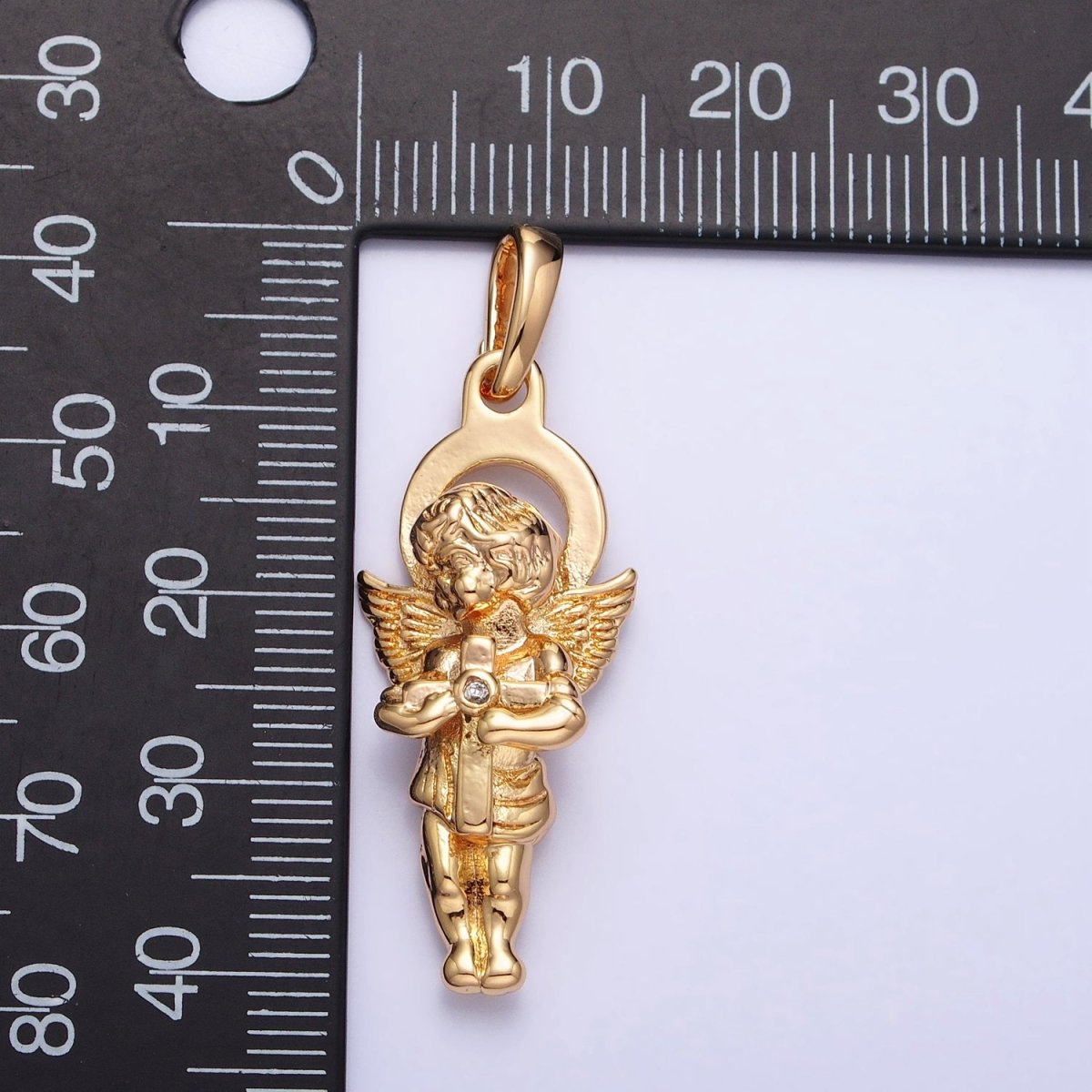 Dainty 3D 16K Gold Filled Guardian Angel Pendant Micro Pave Silver Religious Charm AA303 AA304