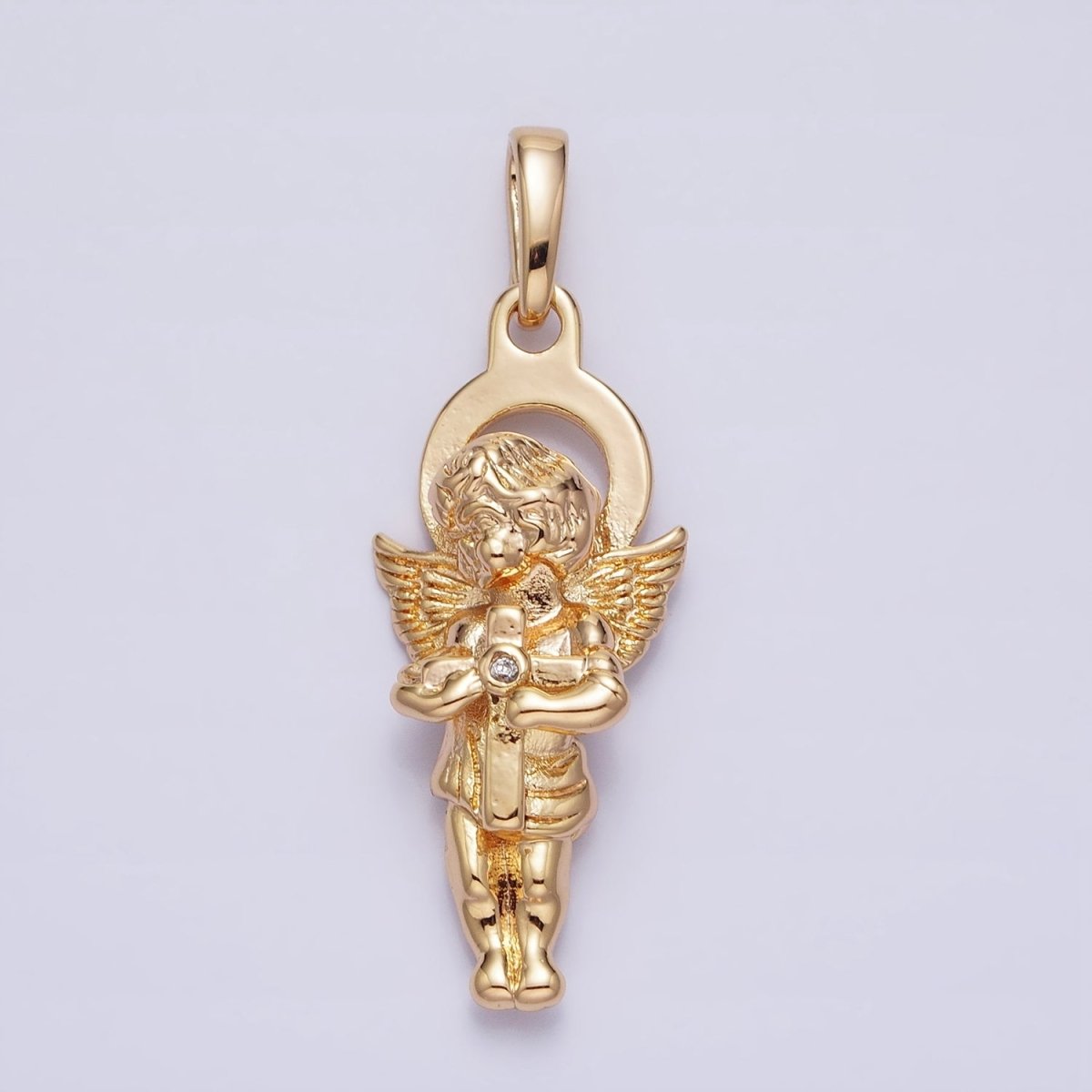 Dainty 3D 16K Gold Filled Guardian Angel Pendant Micro Pave Silver Religious Charm AA303 AA304