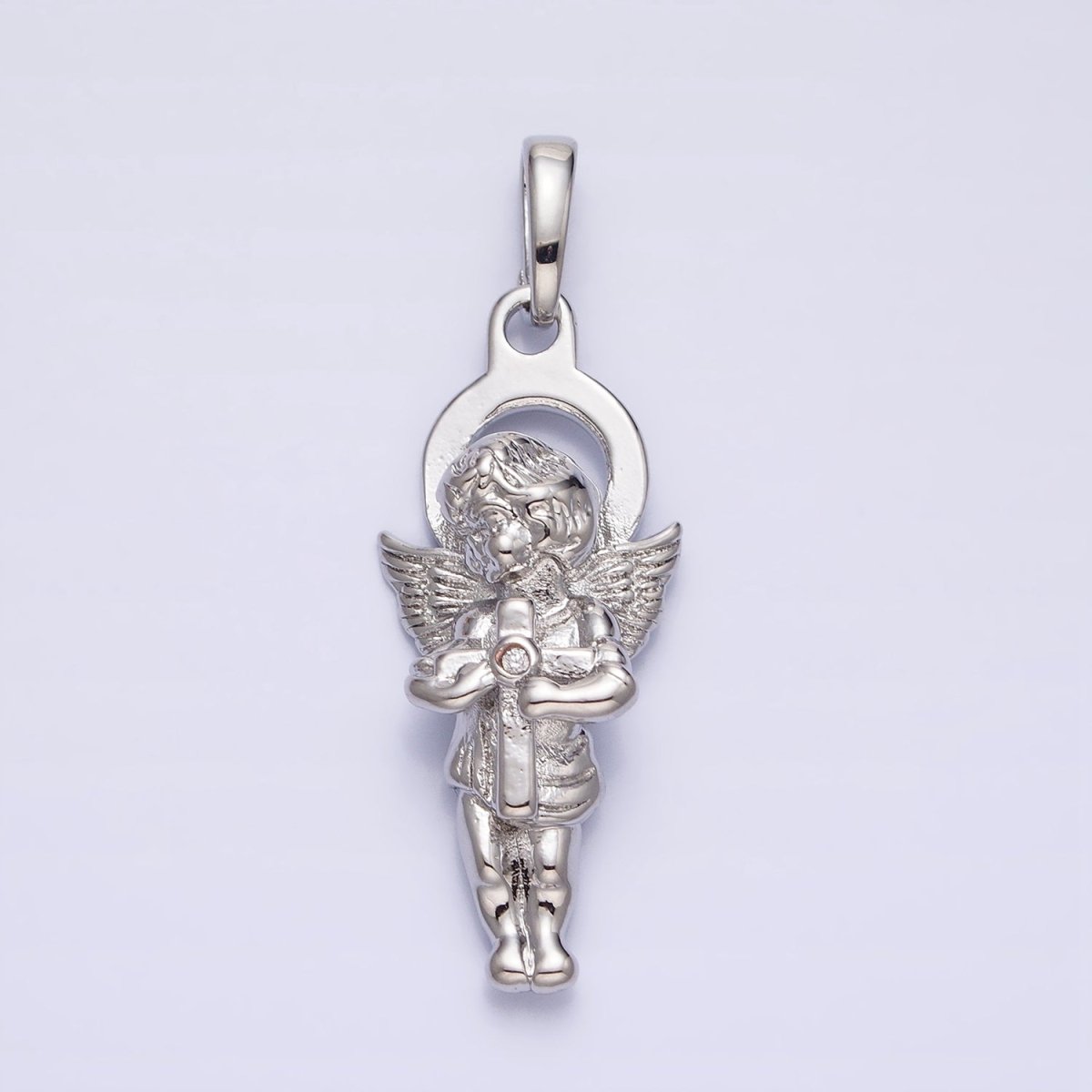 Dainty 3D 16K Gold Filled Guardian Angel Pendant Micro Pave Silver Religious Charm AA303 AA304
