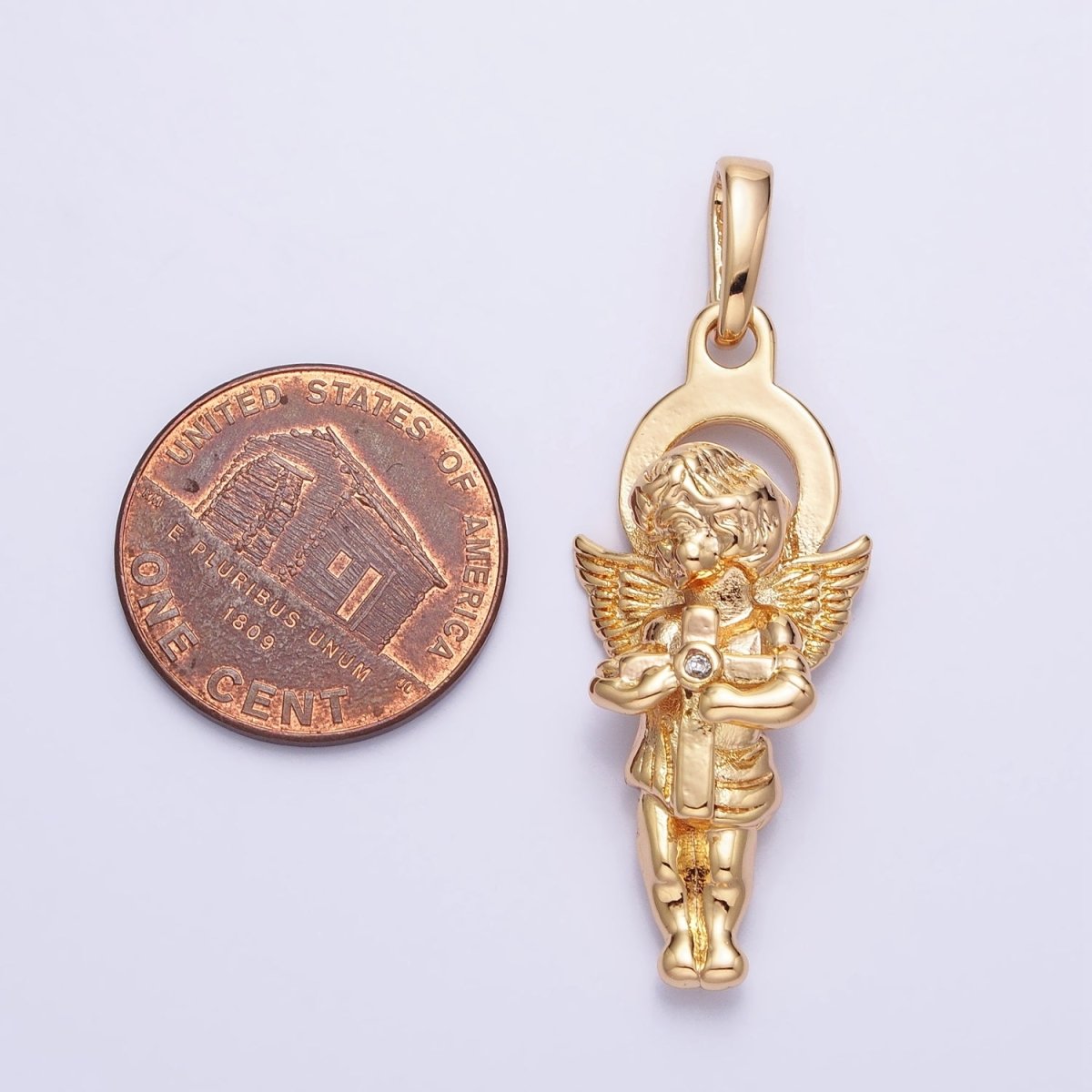 Dainty 3D 16K Gold Filled Guardian Angel Pendant Micro Pave Silver Religious Charm AA303 AA304