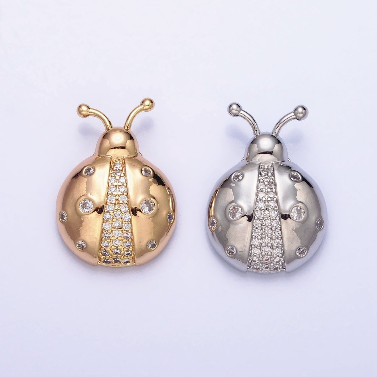 Dainty 3D 16K Gold Filled Lady Bug Pendant Micro Pave Silver Insect Charm AA315 AA316