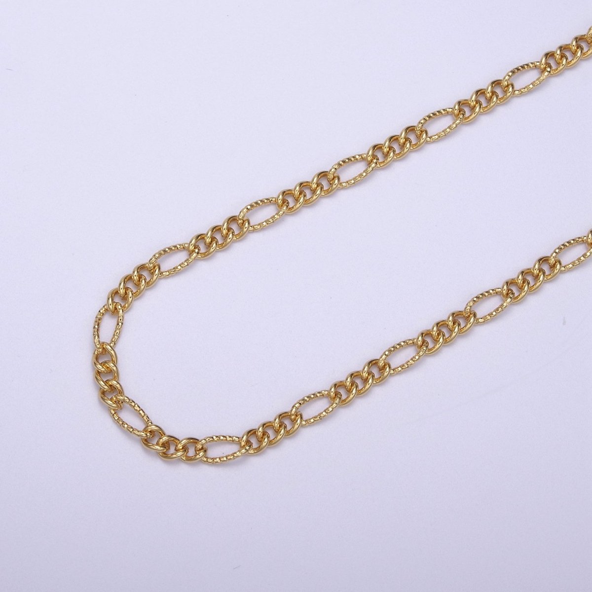 Dainty 4mm Unique Figaro Chain in Silver & Gold color, 24K Gold Filled Textured Figaro Chain Sold by Yard For Jewelry Making Supply Component | ROLL-629, ROLL-630 Clearance Pricing