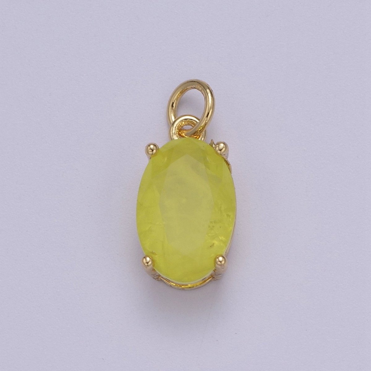 Dainty AB, Yellow, Blue, Teal, Green, Pink, Red CZ 24k Gold Filled Solitaire Micro Pave Pendant Oval Charm Stone Pendant for Birthstone Add on Charm C-798 C-802 C-842 C-843 C-845 C-847~C-852 C-854